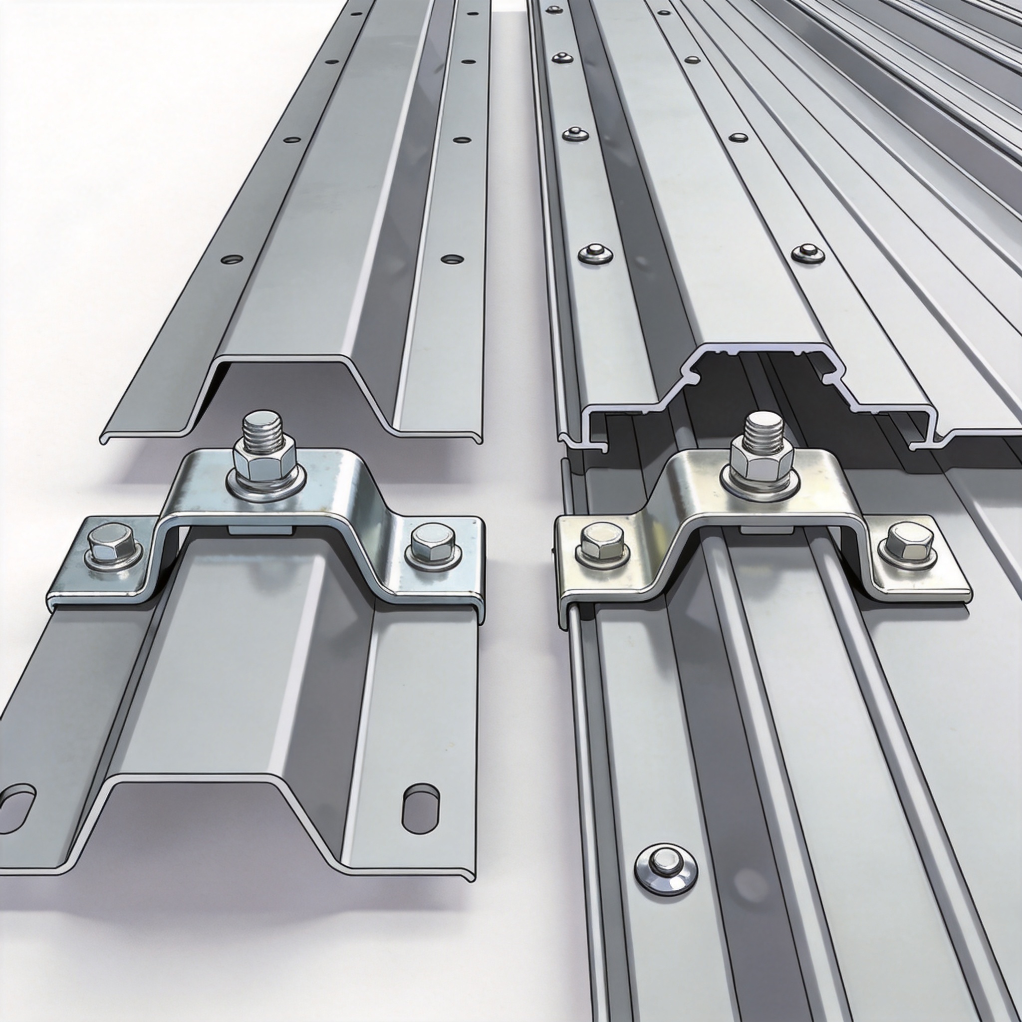 Comparison of trapezoidal and standing seam metal roof profiles with PV clamps