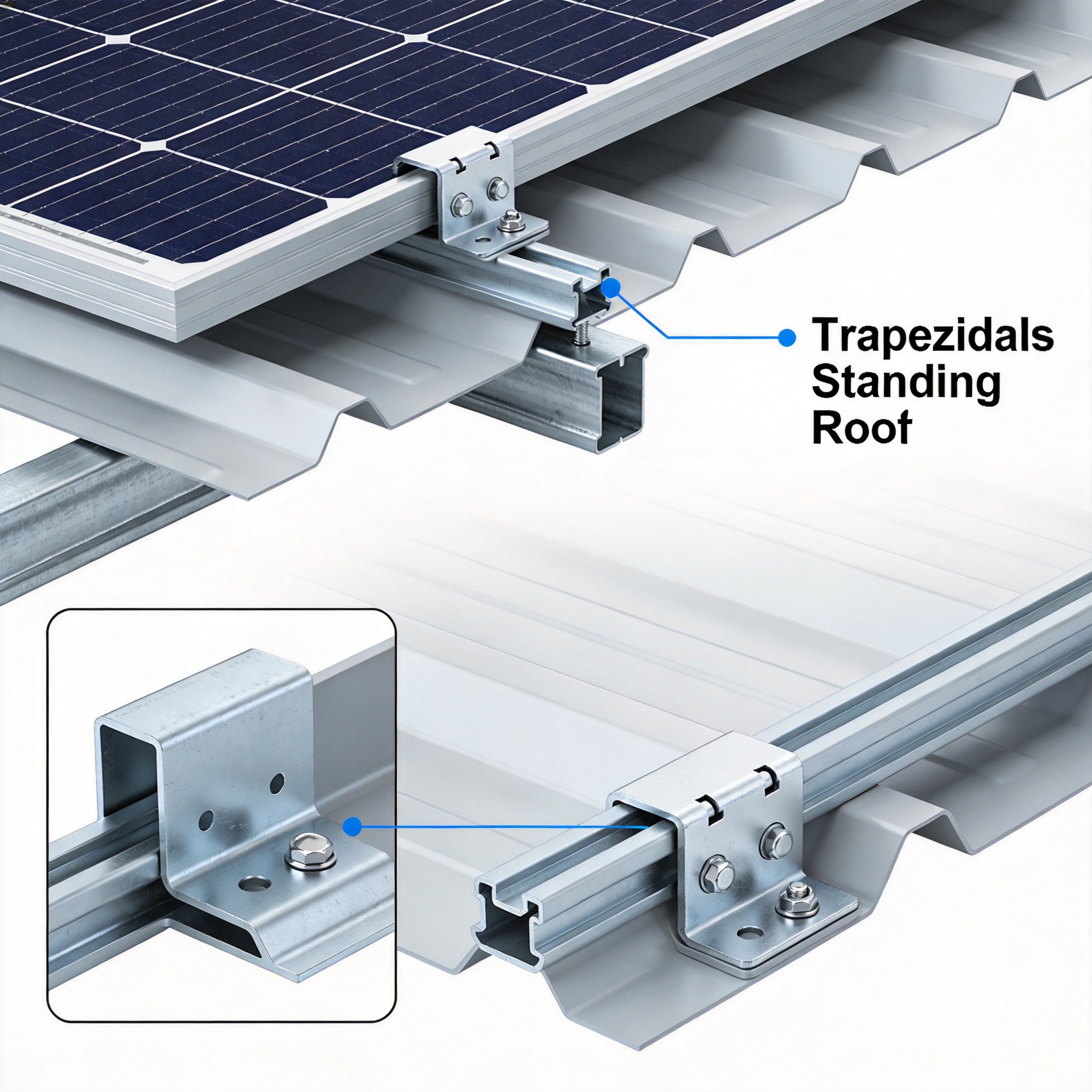 Trapezoidal roof PV clamp with rubber gasket and bolt assembly