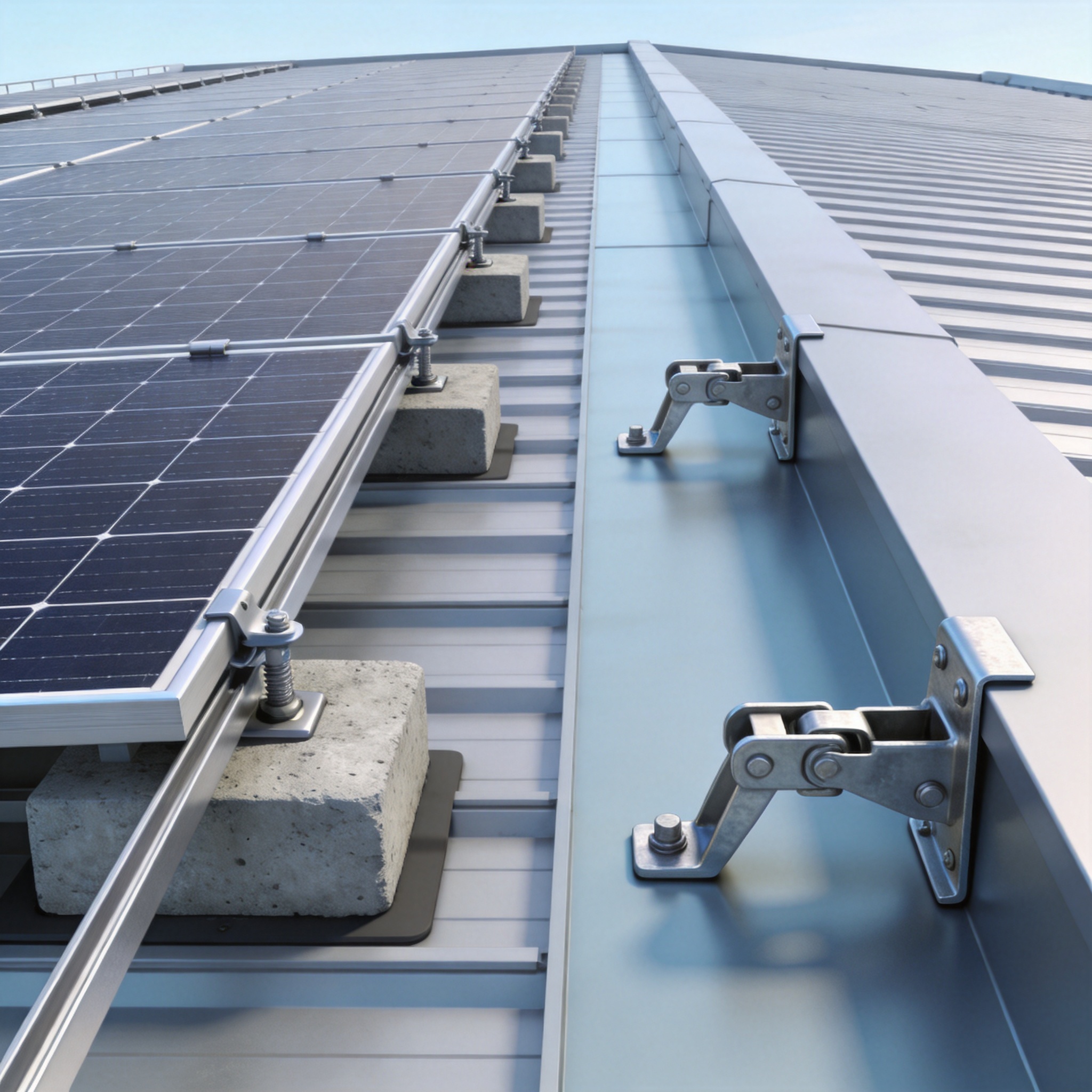 Diagram of non-penetrating PV mounting systems on commercial roof