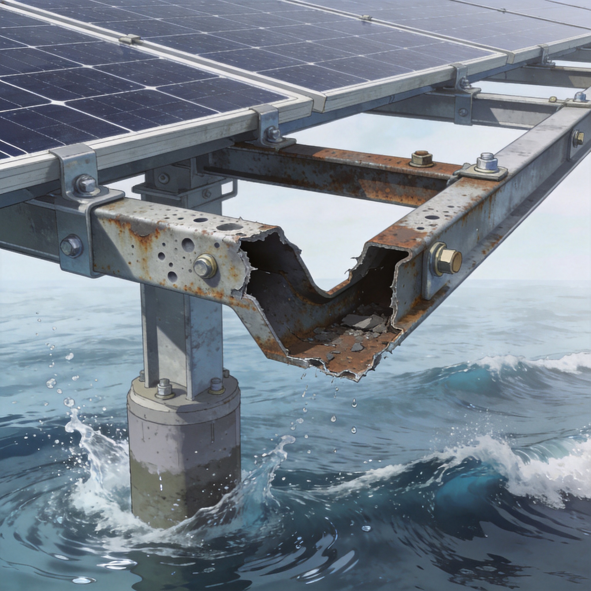 Corrosion damage on nearshore solar mounting structure