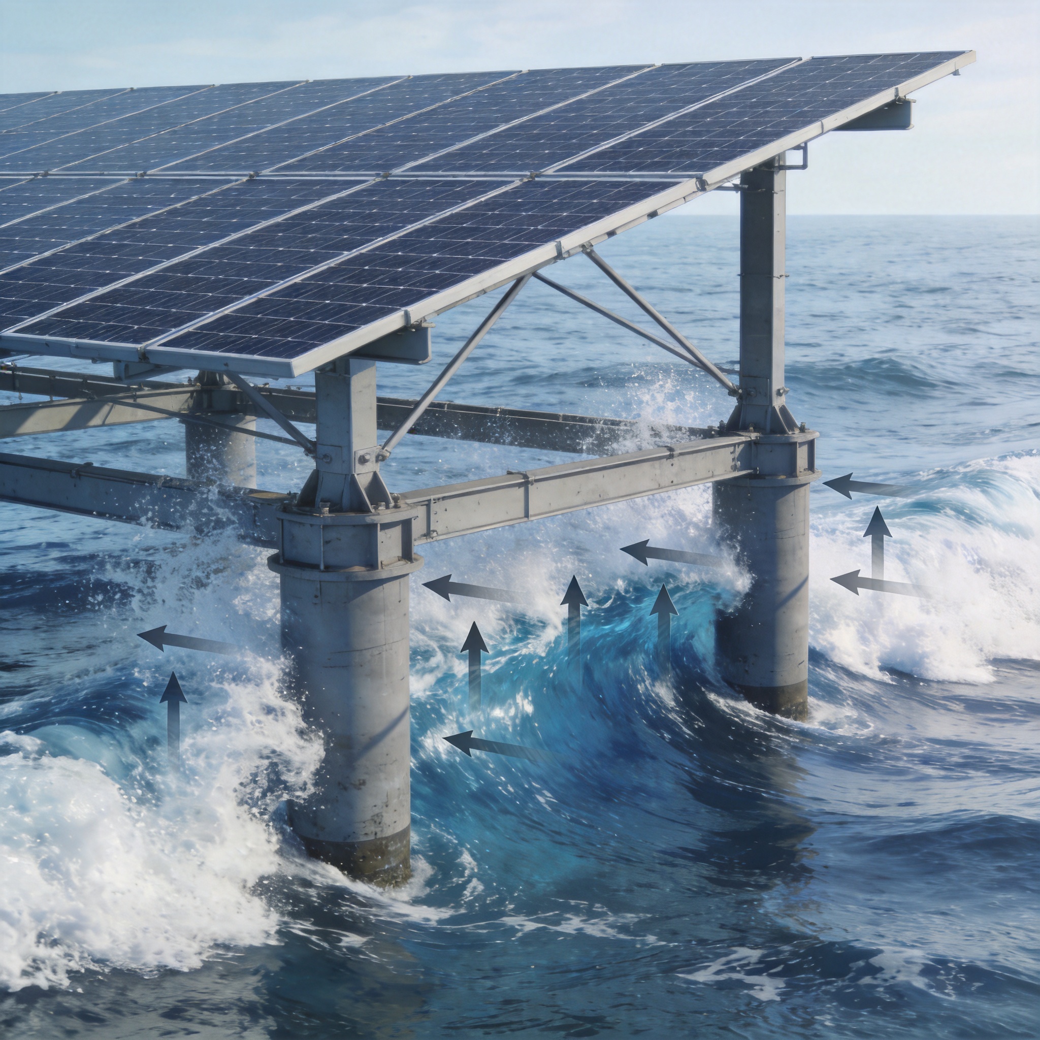 Diagram of wave forces acting on nearshore solar mounting piles