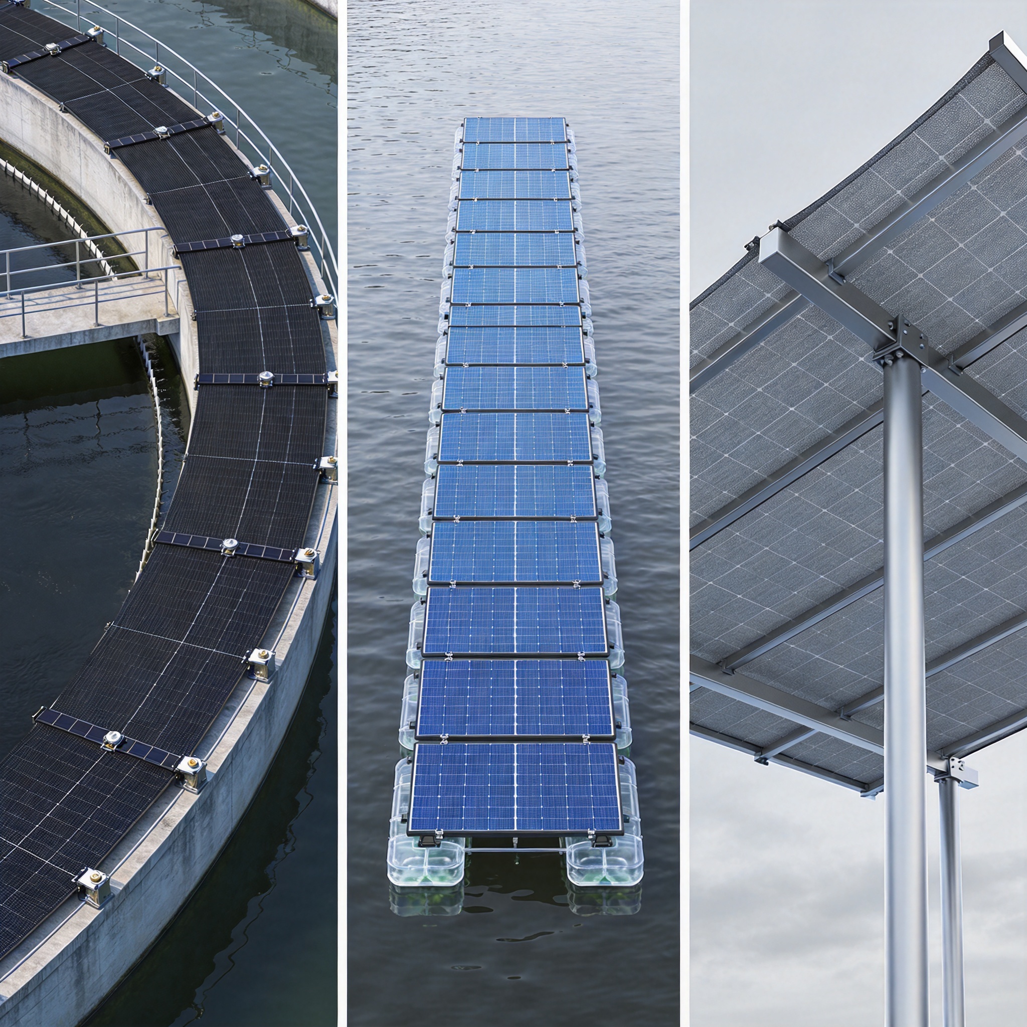 Solar panels mounted on wastewater treatment tank covers