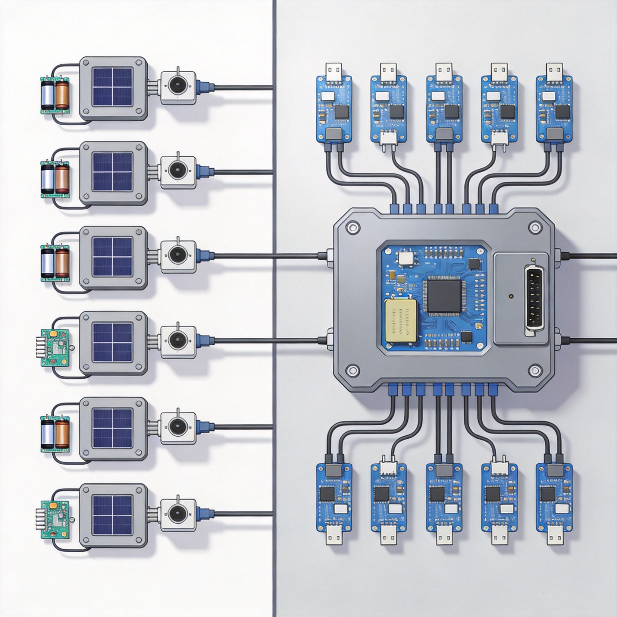 Diagram comparing standalone tracker control and centralized tracker control architecture