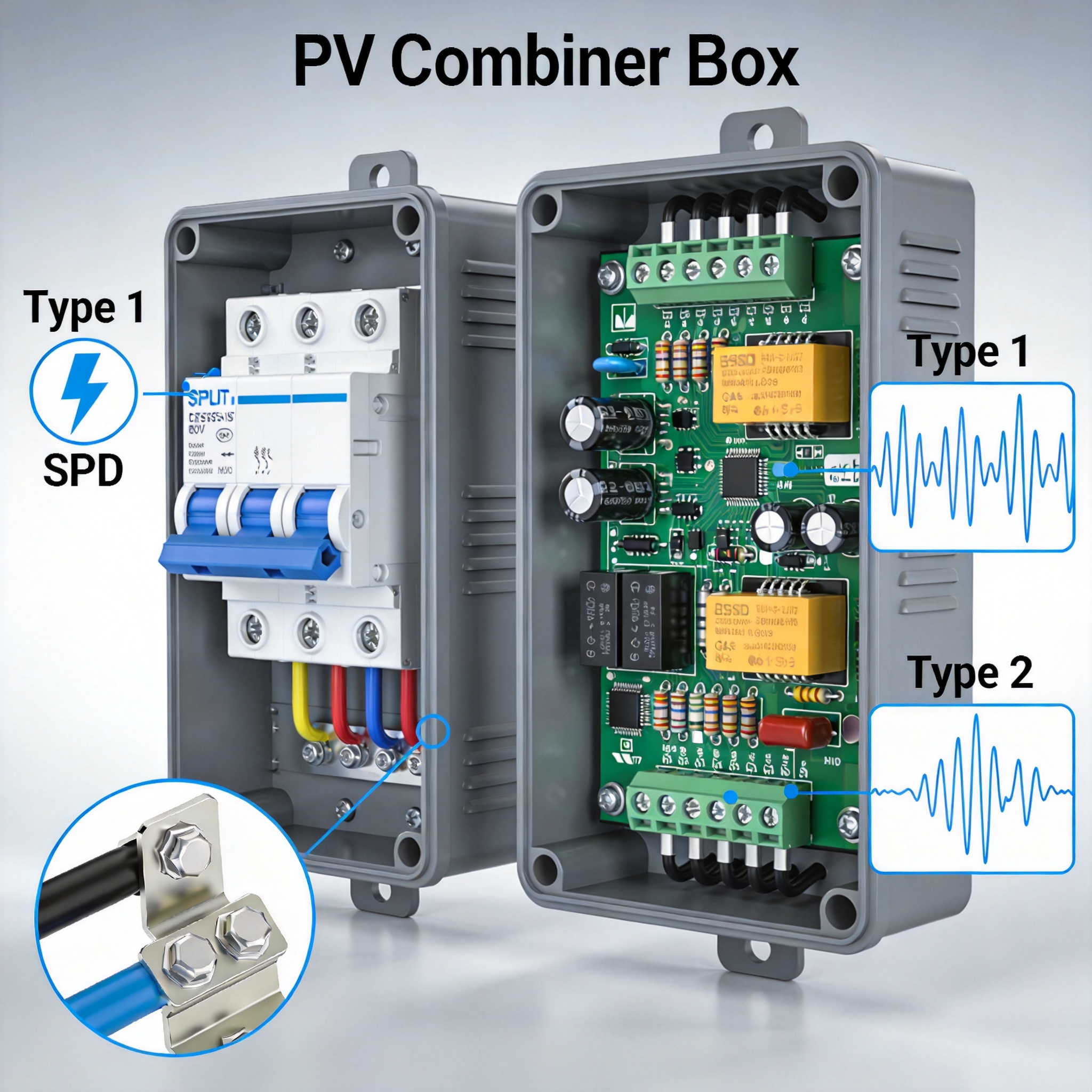 Proper SPD wiring diagram for PV combiner box