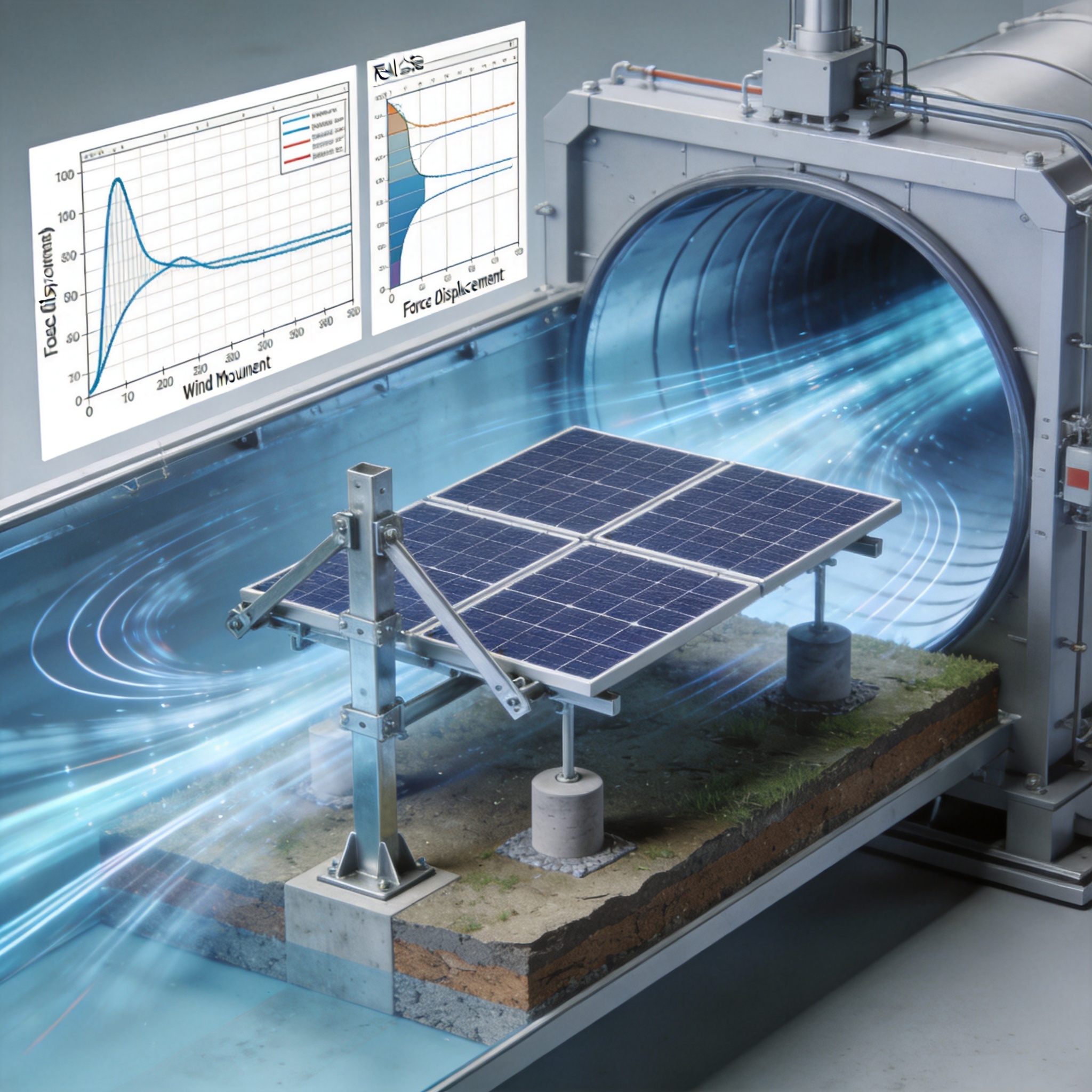 Scale model of PV array in wind tunnel