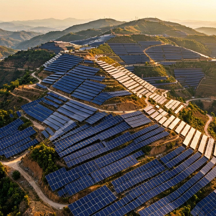 Terraced hillside solar PV plant - reference site view