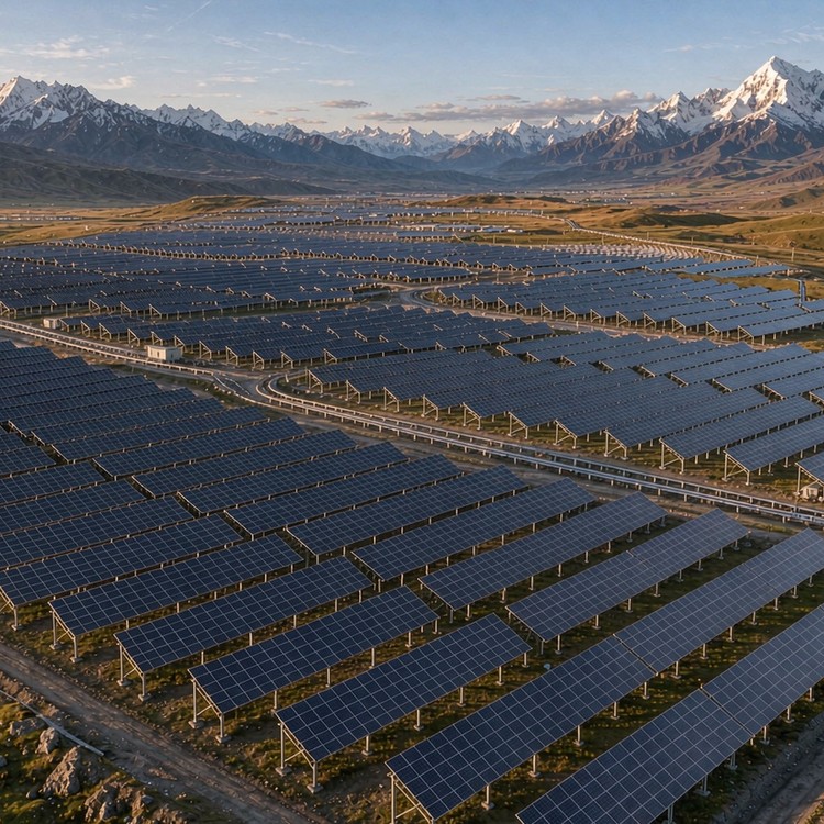 Alpine meadow PV support solar PV plant - aerial site view