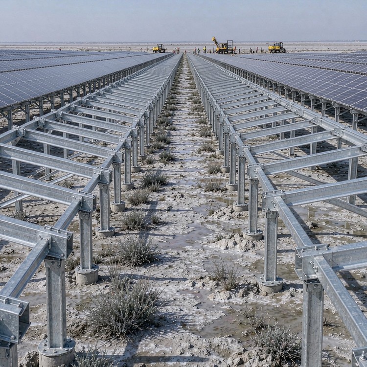 Tidal flat photovoltaic support solar racking - engineered structure detail