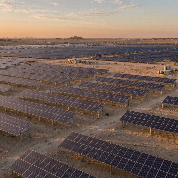 Desert PV mounting structure solar PV plant - aerial site view