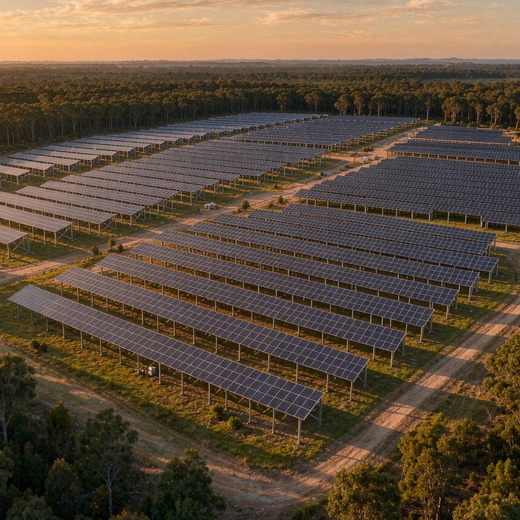 Forest understory PV bracket solar PV plant - aerial site view