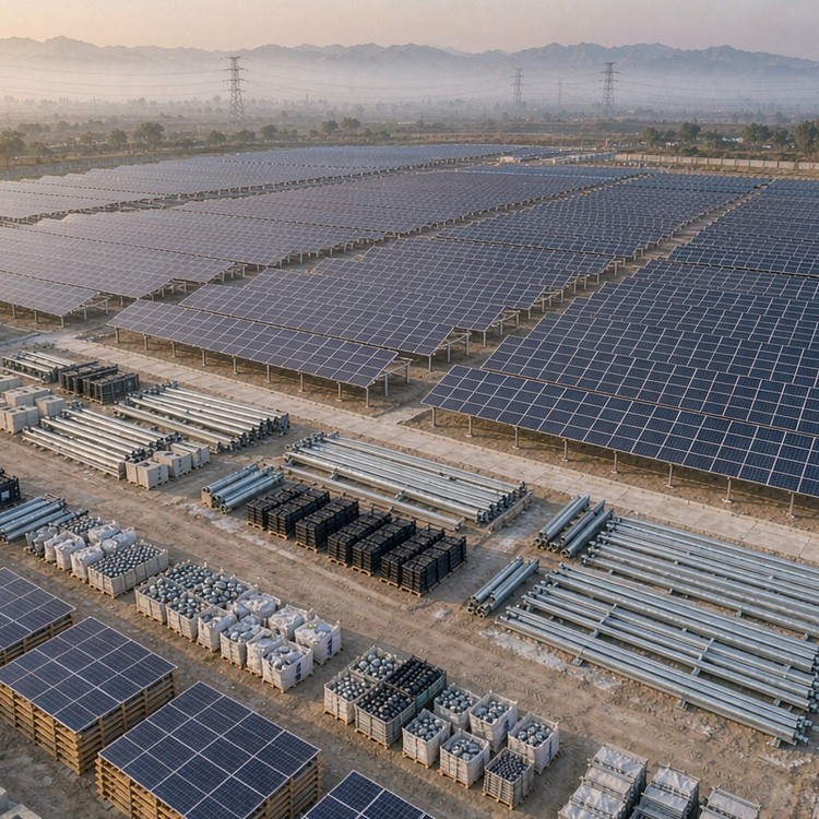 Concrete base PV mount solar PV plant - aerial site view