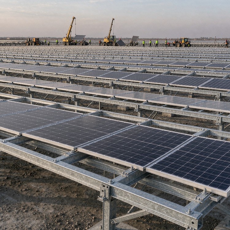 PV mounting bracket for flat ground solar racking - engineered structure detail
