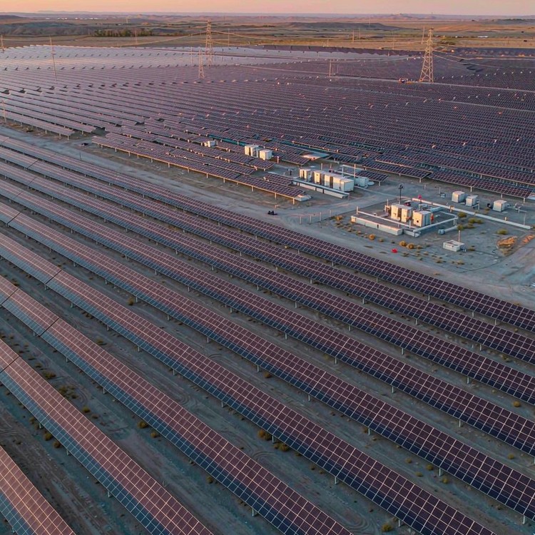 Single axis tracker for plain solar PV plant - aerial site view