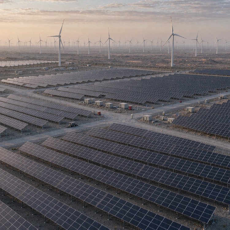 Gobi PV support system solar PV plant - aerial site view