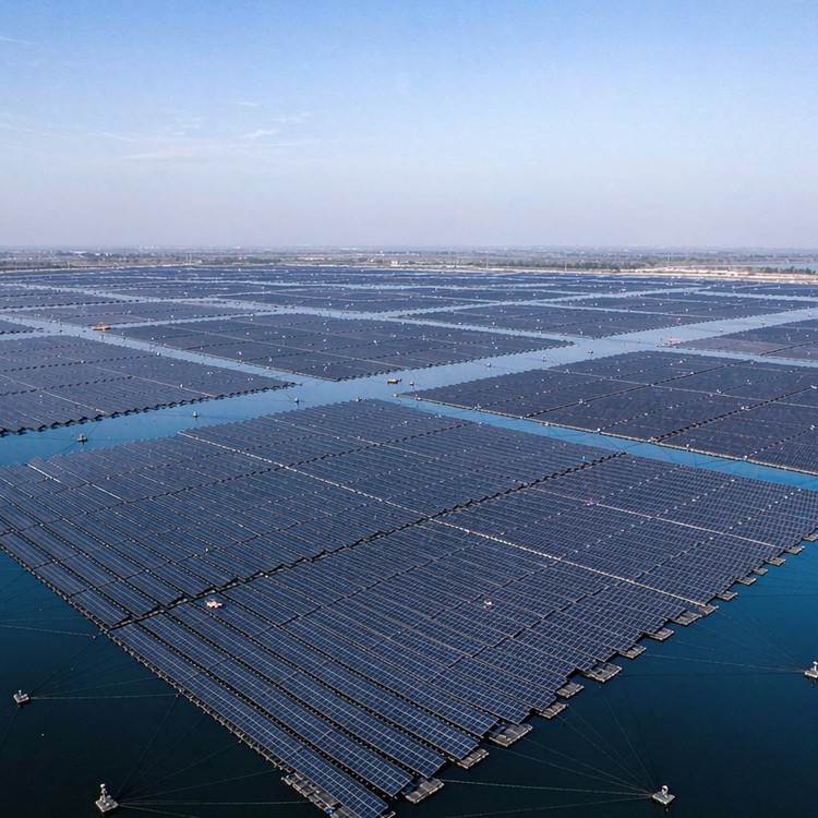 Floating solar for reservoir solar PV plant - aerial site view
