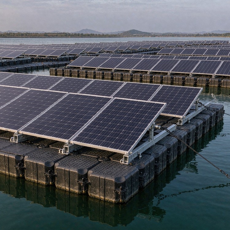 Estrutura de suporte flutuante para painéis solares em reservatórios - detalhes de engenharia