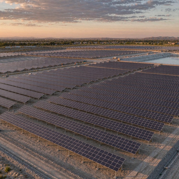 Landfill cap solar PV plant - aerial site view