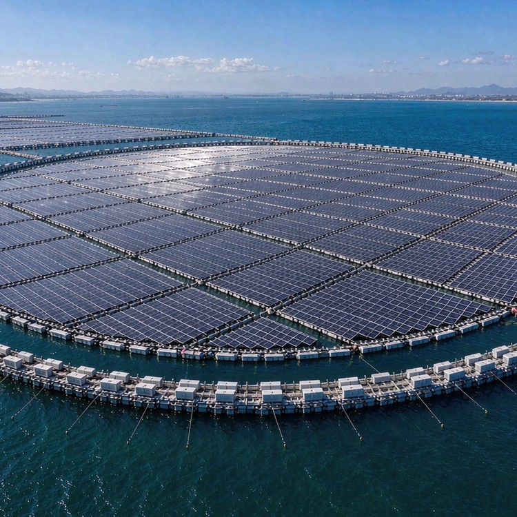 Sea-based solar PV plant - aerial site view
