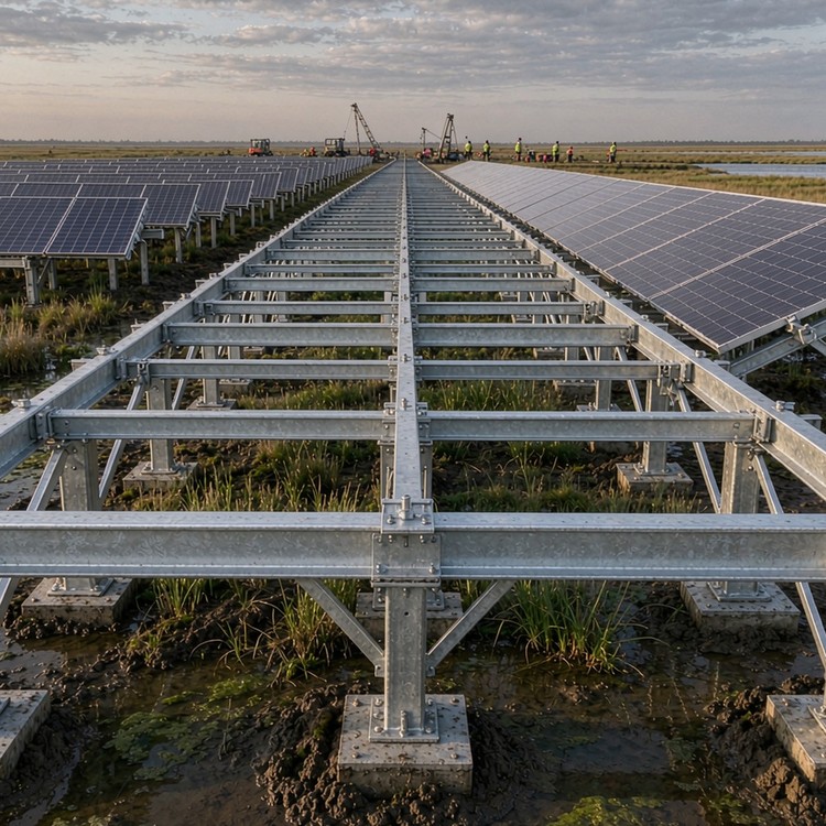 PV racking for wetland peat solar racking - engineered structure detail