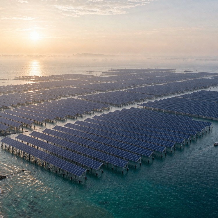 Marine PV racking solar PV plant - aerial site view