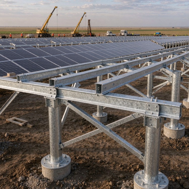 Estrutura de fixação simples para usina solar - detalhe da estrutura projetada