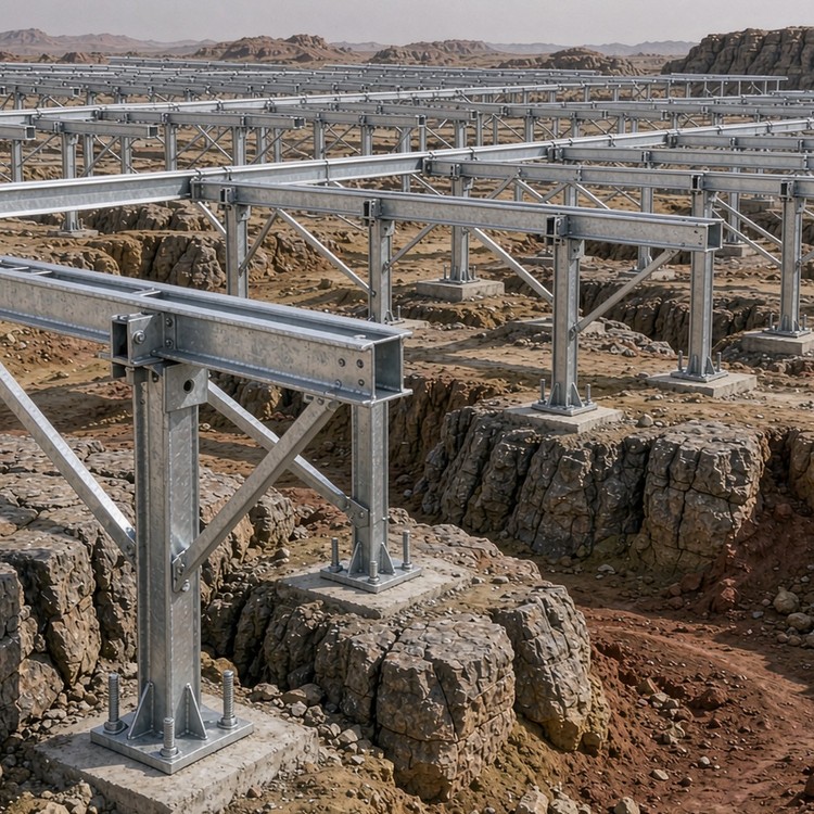 Struttura di supporto per impianti fotovoltaici in terreni carsici - dettaglio strutturale