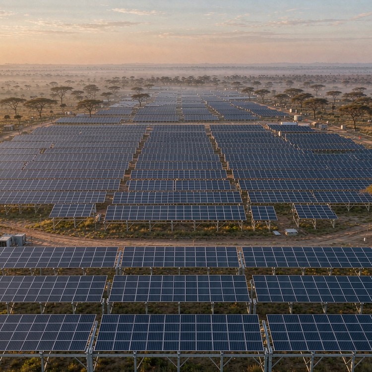 Solar bracket for South Africa karoo solar PV plant - aerial site view