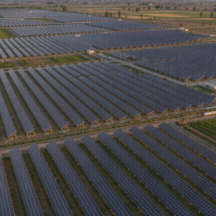 Seasonal crop PV racking solar PV plant - aerial site view
