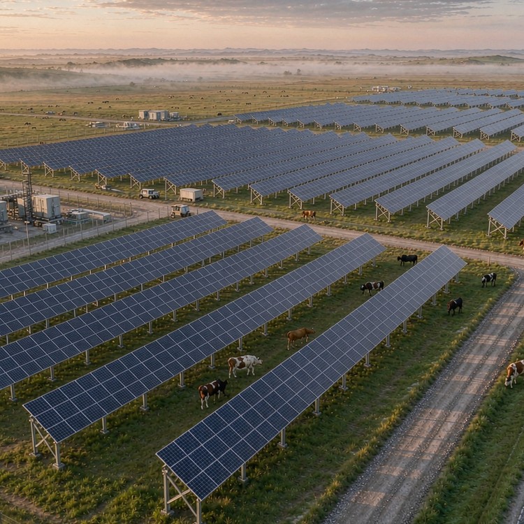 Sheep-solar racking solar PV plant - aerial site view