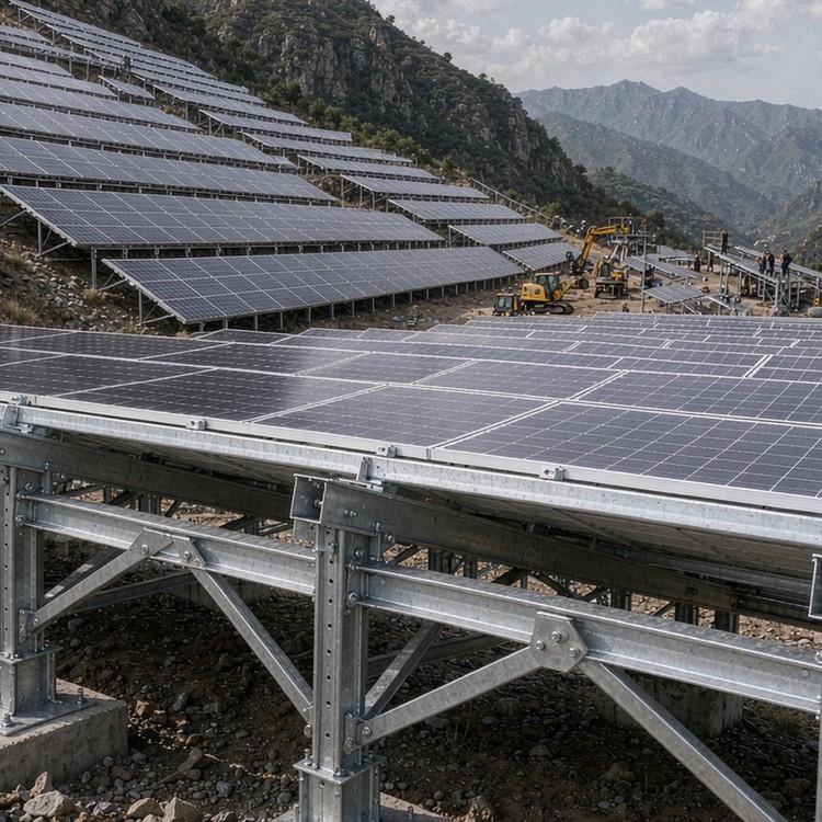 Estructura de soporte para paneles solares en pendientes pronunciadas: detalles de la estructura de ingeniería.