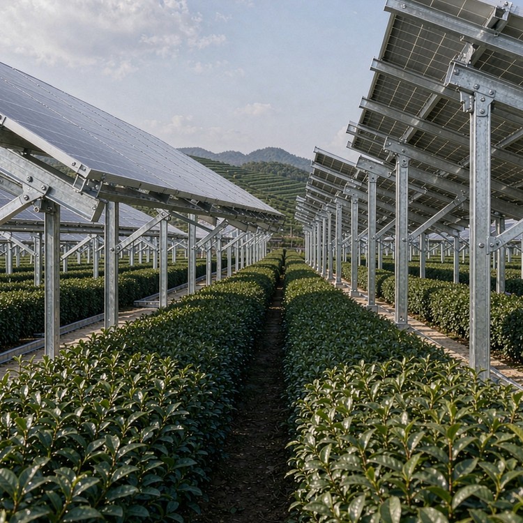 Tea-garden agrivoltaic racking solar racking - engineered structure detail