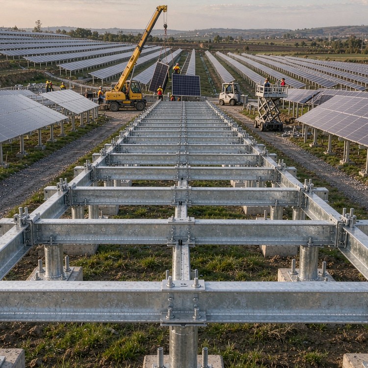 Terraced hillside PV racking solar racking - engineered structure detail