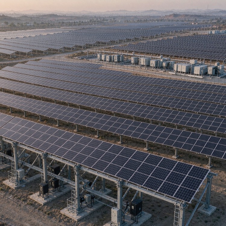 PV mounting for rolling hills solar PV plant - aerial site view